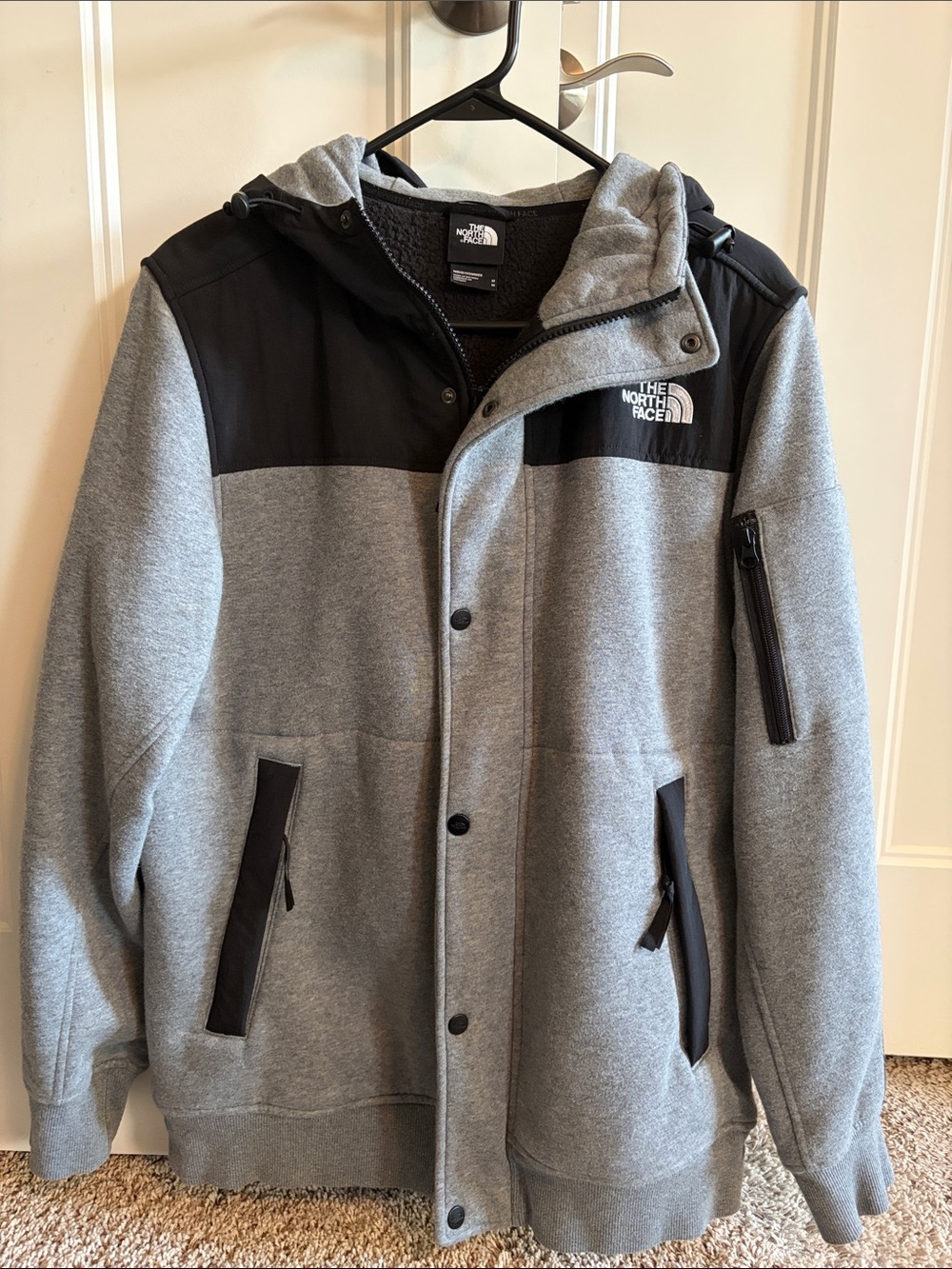 The North Face Men's Grey and Black Hooded Jacket